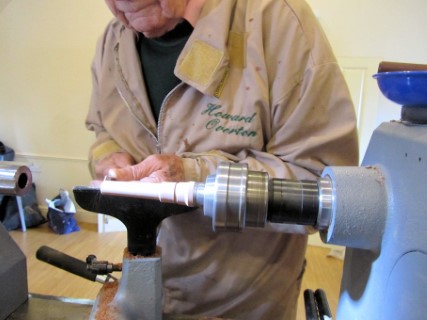 Howard making a wooden revolving center